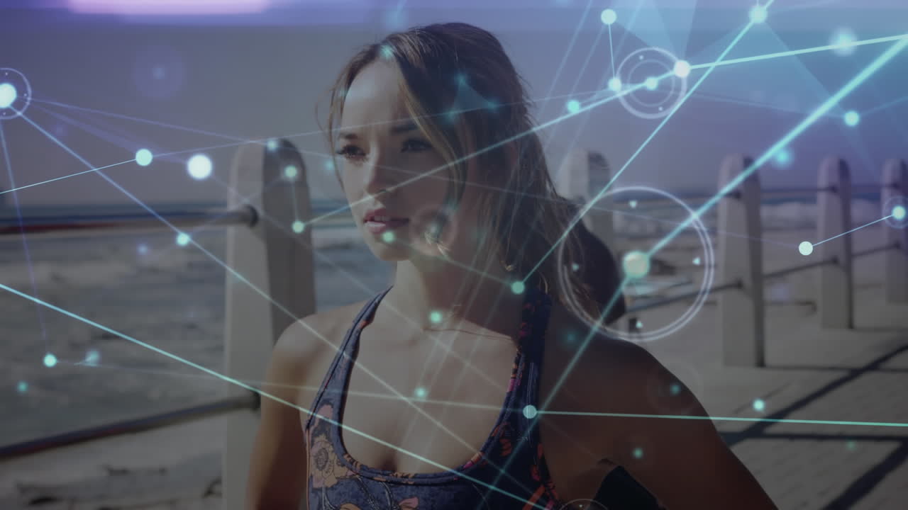 animación de la red de conexiones a través de una pareja que corre al aire libre