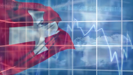 financial data processing against switzerland flag waving