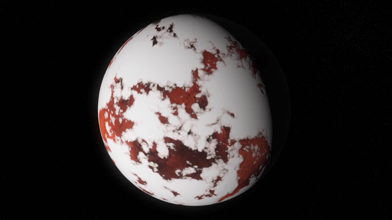 A red and white planet in outer space