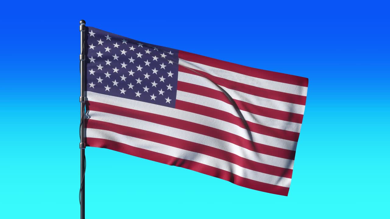 la bandera de los estados unidos ondeando sobre un fondo azul. animación en 3d de nuestro símbolo.