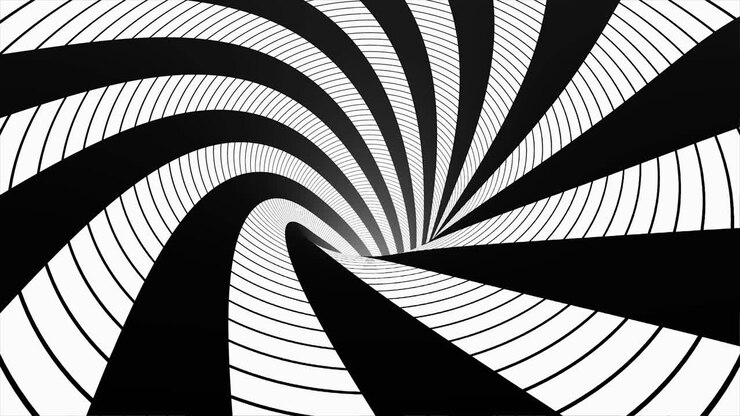 Illusione Ottica a Tunnel a Spirale Astratto in Bianco e Nero