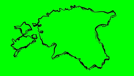 estonia drawing outline map on green screen isolated whiteboard