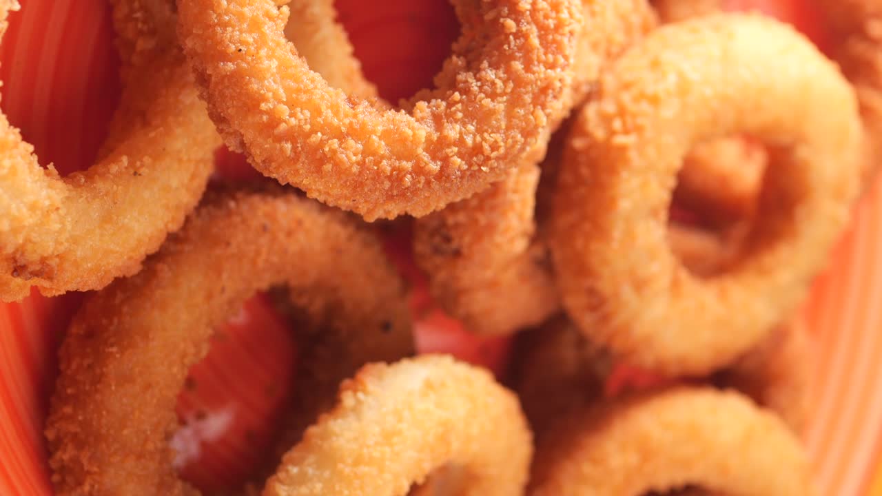 Close-up of crispy onion rings