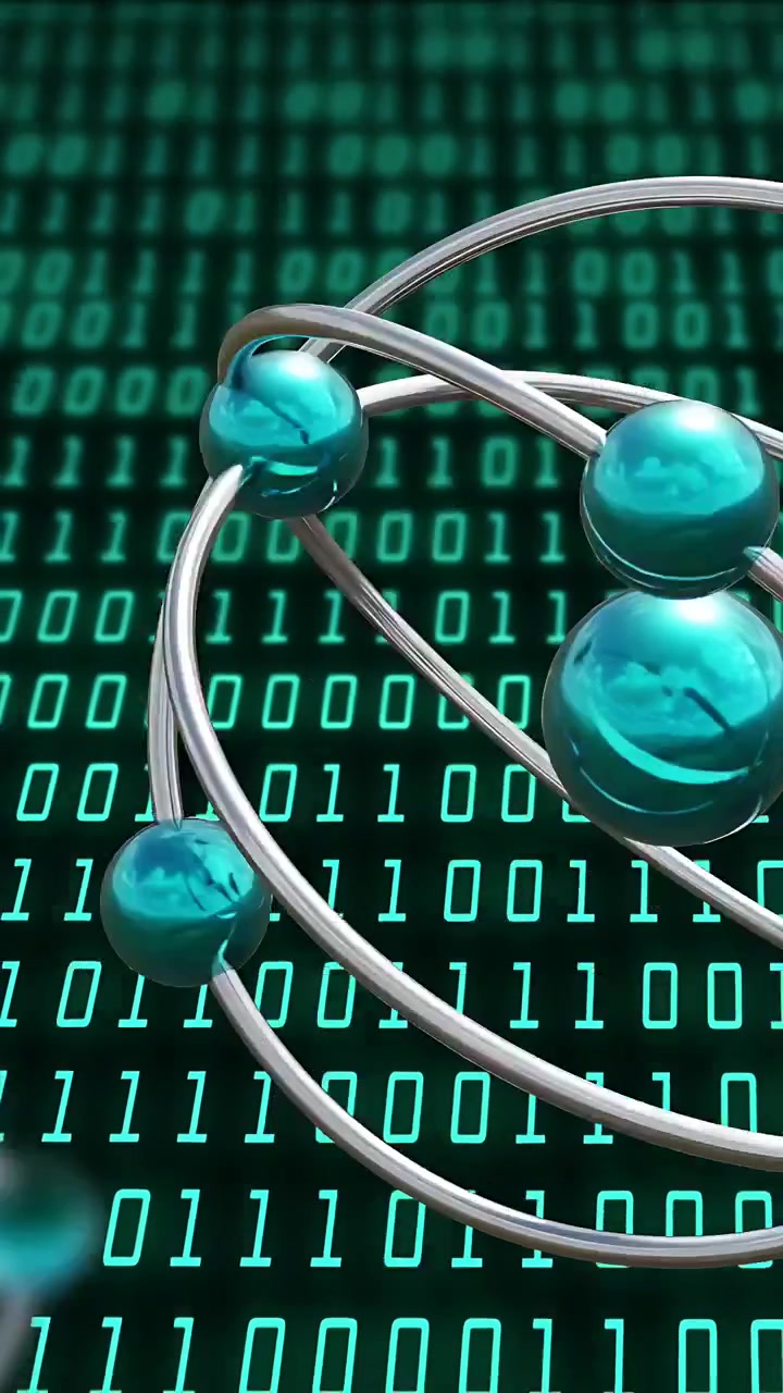 Vertical video: On play orbital rings rotating revealing teal orbs and aligning to show digit grid
