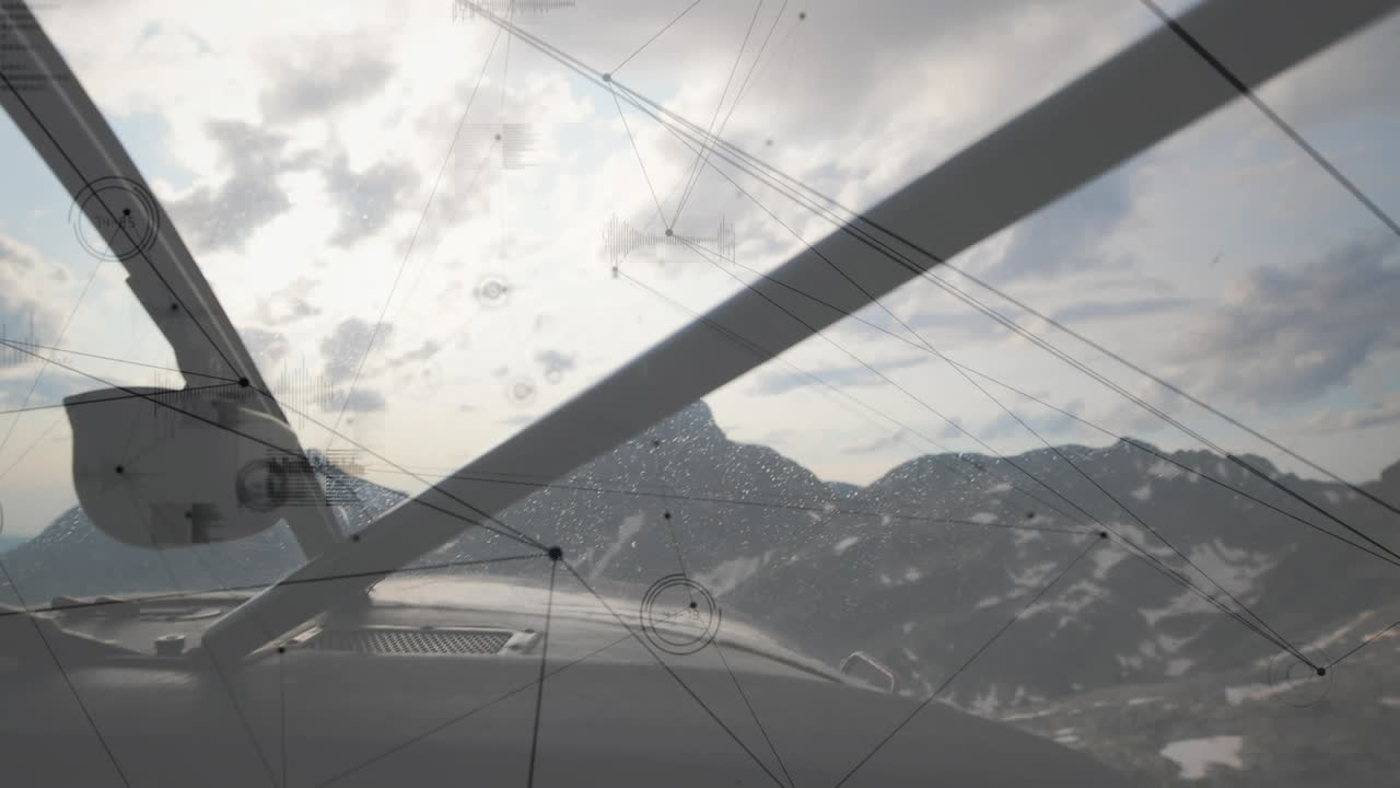 비행하는 비행기 위의 연결 네트워크의 애니메이션