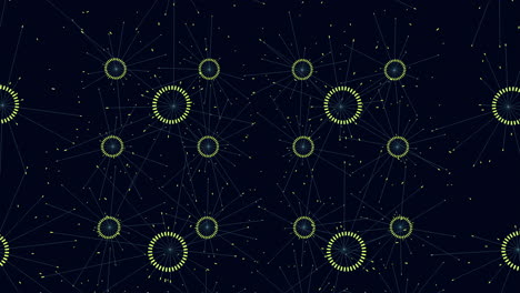 connected digital circles pattern with rainbow dots on black gradient