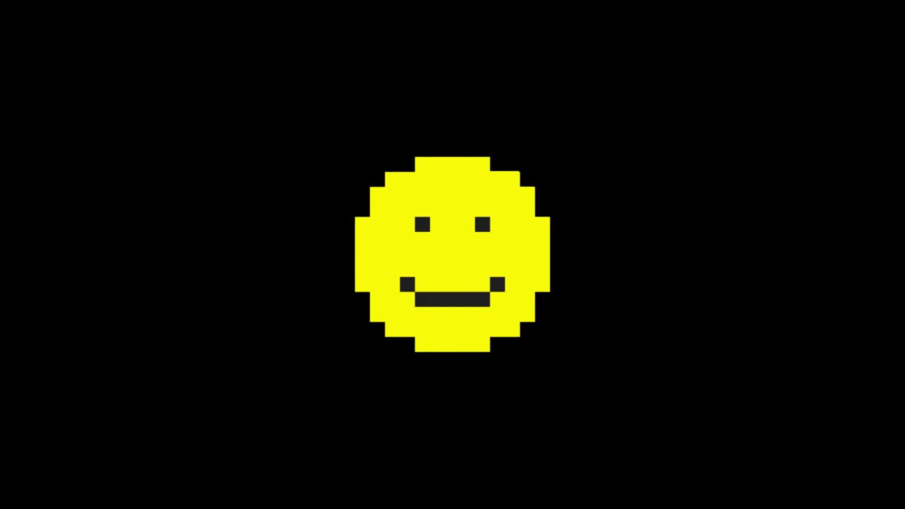 Smile hud holographic symbol on digital old tv screen seamless loop glitch interference animation new dynamic retro joyful
