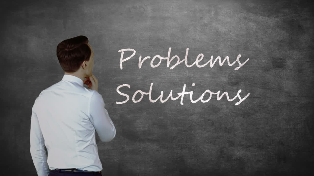 Thoughtful businessman looking at words