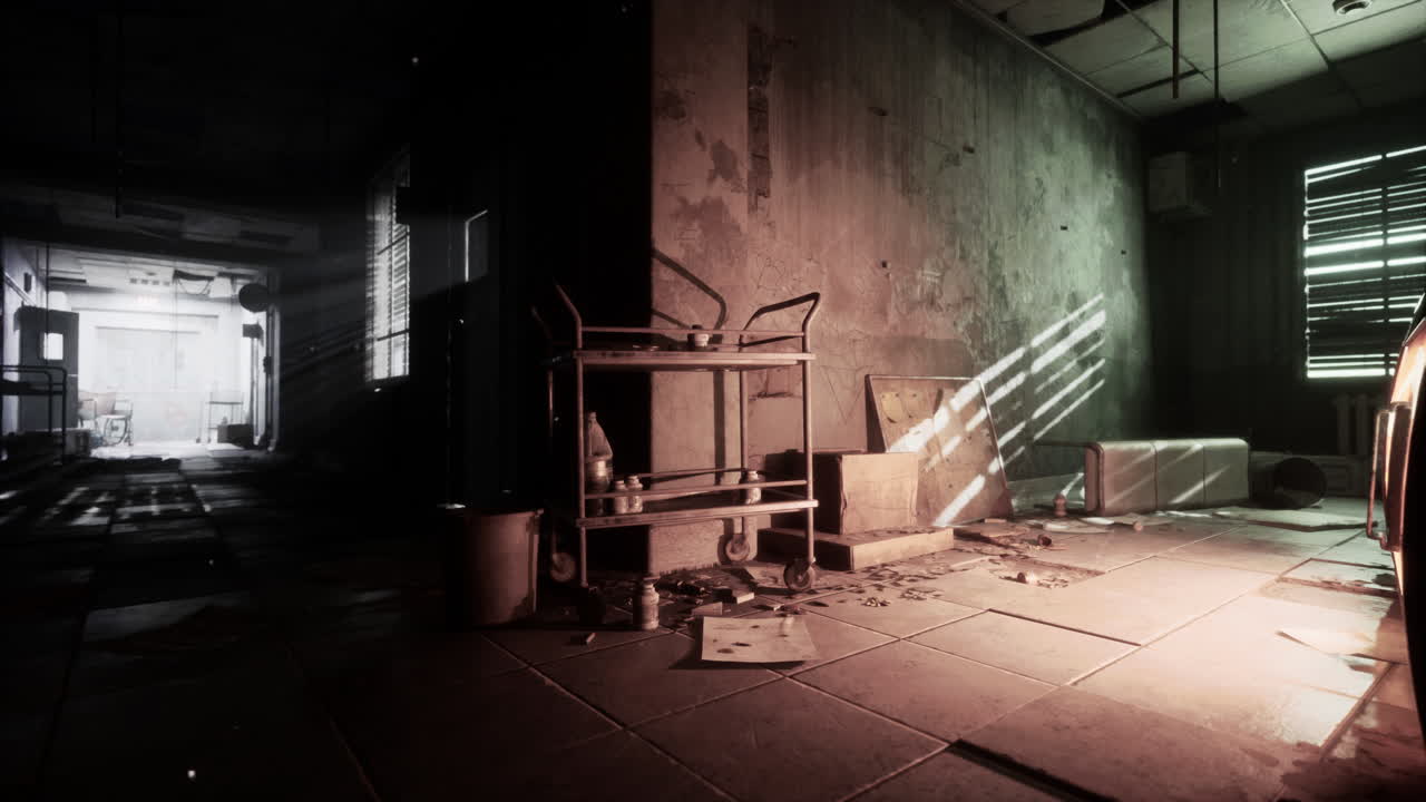 habitación de hospital abandonada con carrito médico