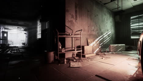 habitación de hospital abandonada con carrito médico