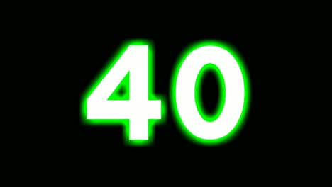 Neon-number-40-forty-sign-symbol-modern-animation-motion-graphics-flicking-on-black-background,green-color-glowing-and-shining-for-video-elements