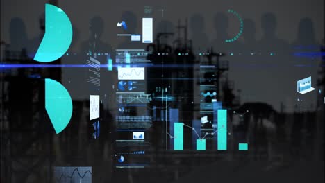 Animation-Von-Statistiken-Und-Datenverarbeitung-über-Dem-Stadtbild