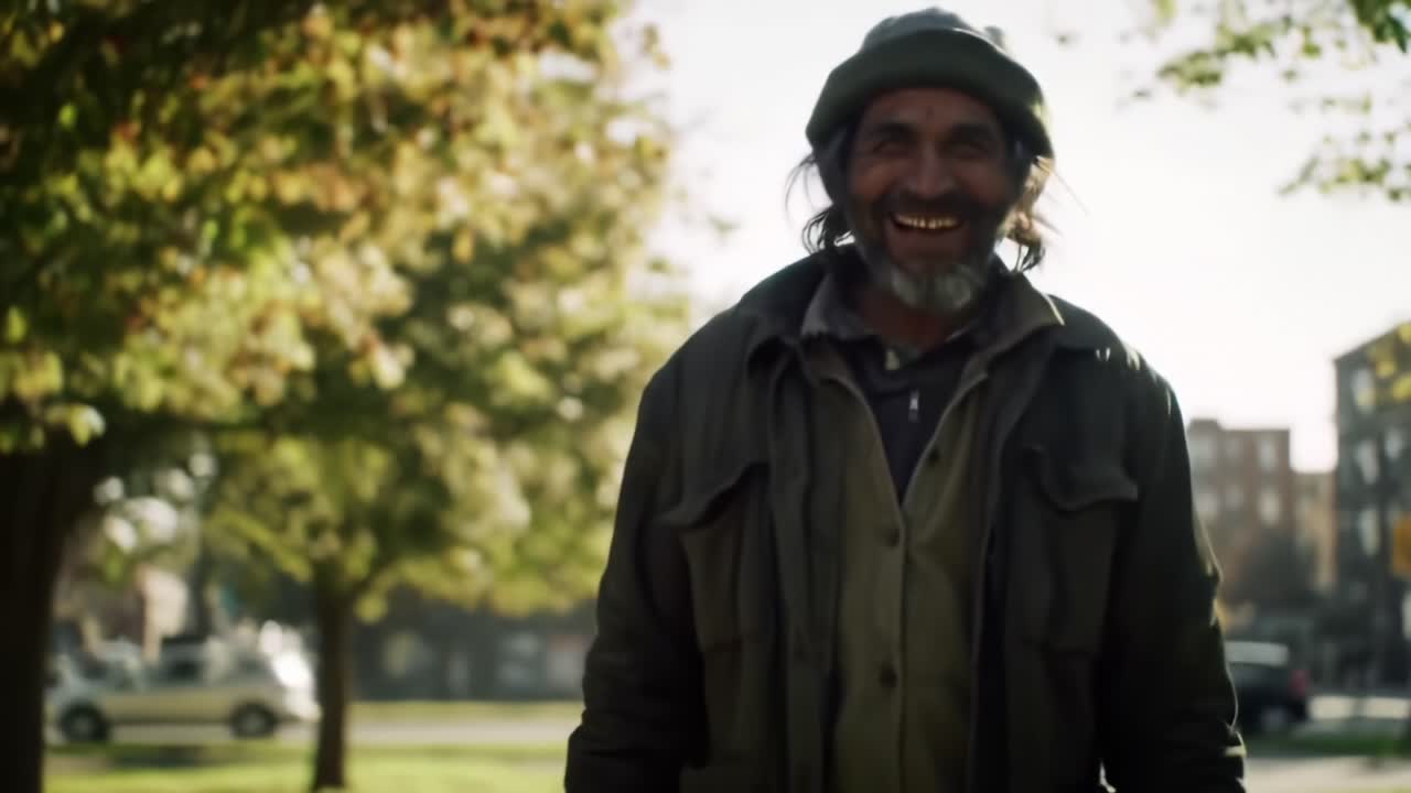 Un momento toccante: un uomo che porta a spasso il suo cane nel parco sottolinea il legame tra gli esseri umani e i loro amici a quattro zampe, sullo sfondo di uno splendido scenario naturale