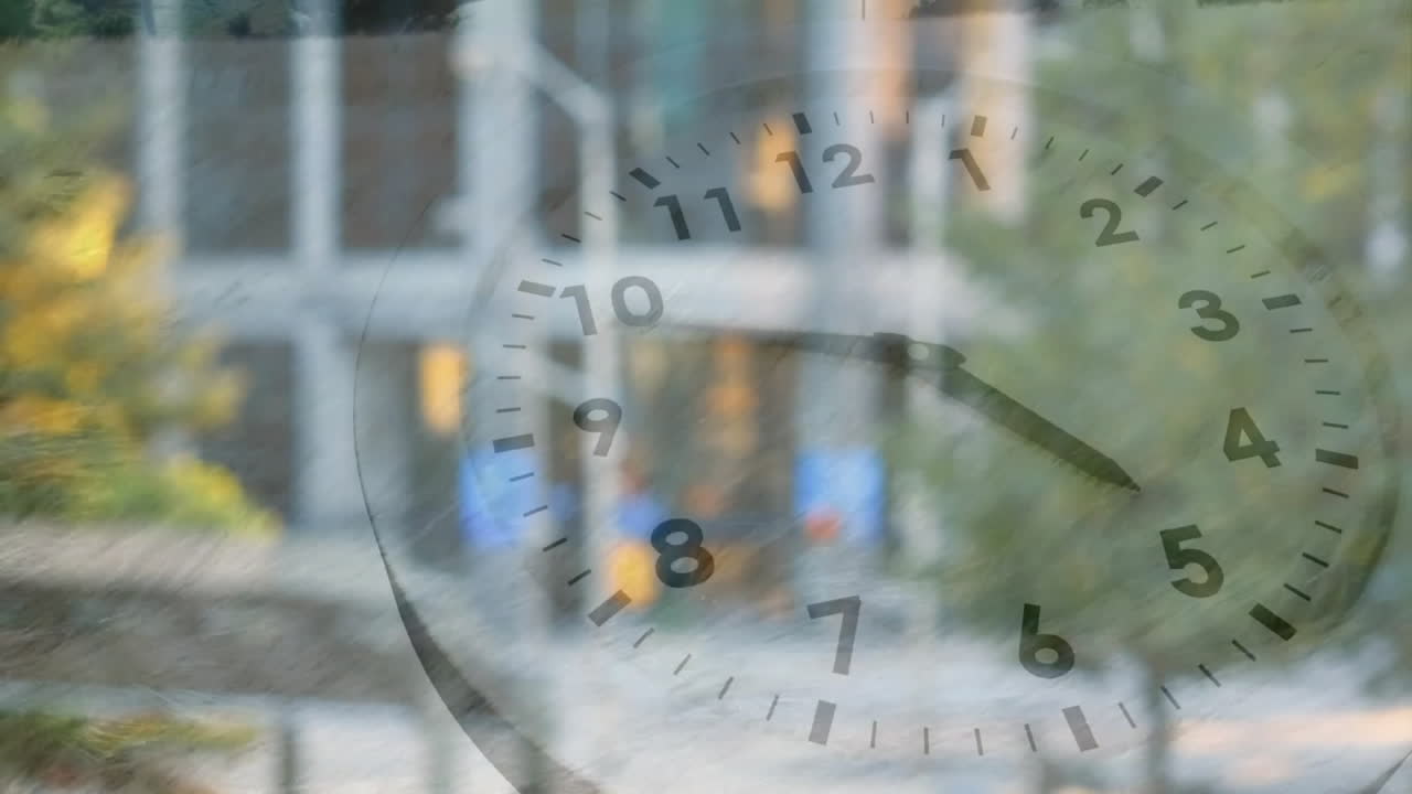 거리에서 차 위로 움직이는 시계의 애니메이션