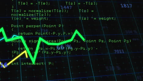 animación de gráficos sobre el procesamiento de datos sobre la red de cuadrícula contra un fondo negro.