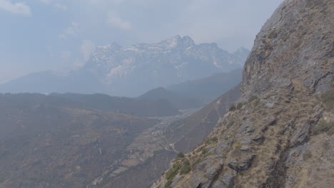 aerial view of everest base camp trekking trail in nepal, showcasing rugged terrain, mountain views, and adventure lifestyle in the himalayas struggle for traveling tourism