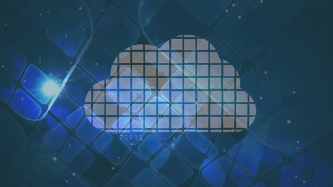 Cloud-computing-concept-animation-over-blue-digital-background-with-light-effects