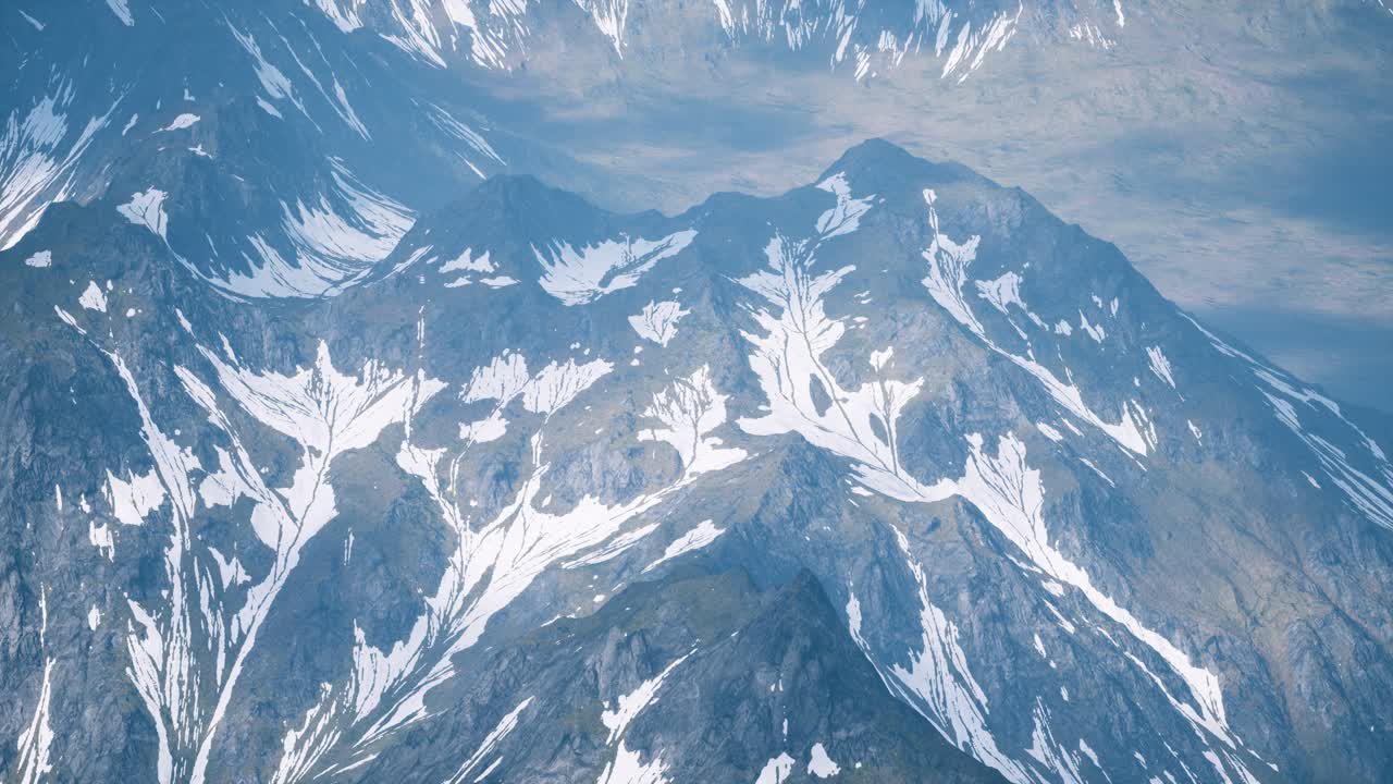 vista aérea paisaje de montañas cubiertas de nieve