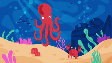 underwater scene with octopus and crab