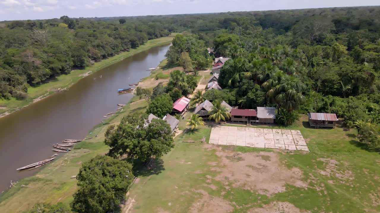 Aerial View Of A Traditional House In The Village Next To A Huallaga River Within Pacaya Samiria National Reserve In Loreto, Peru