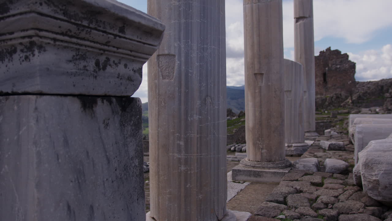Close up of a row of pillars in Pergamum