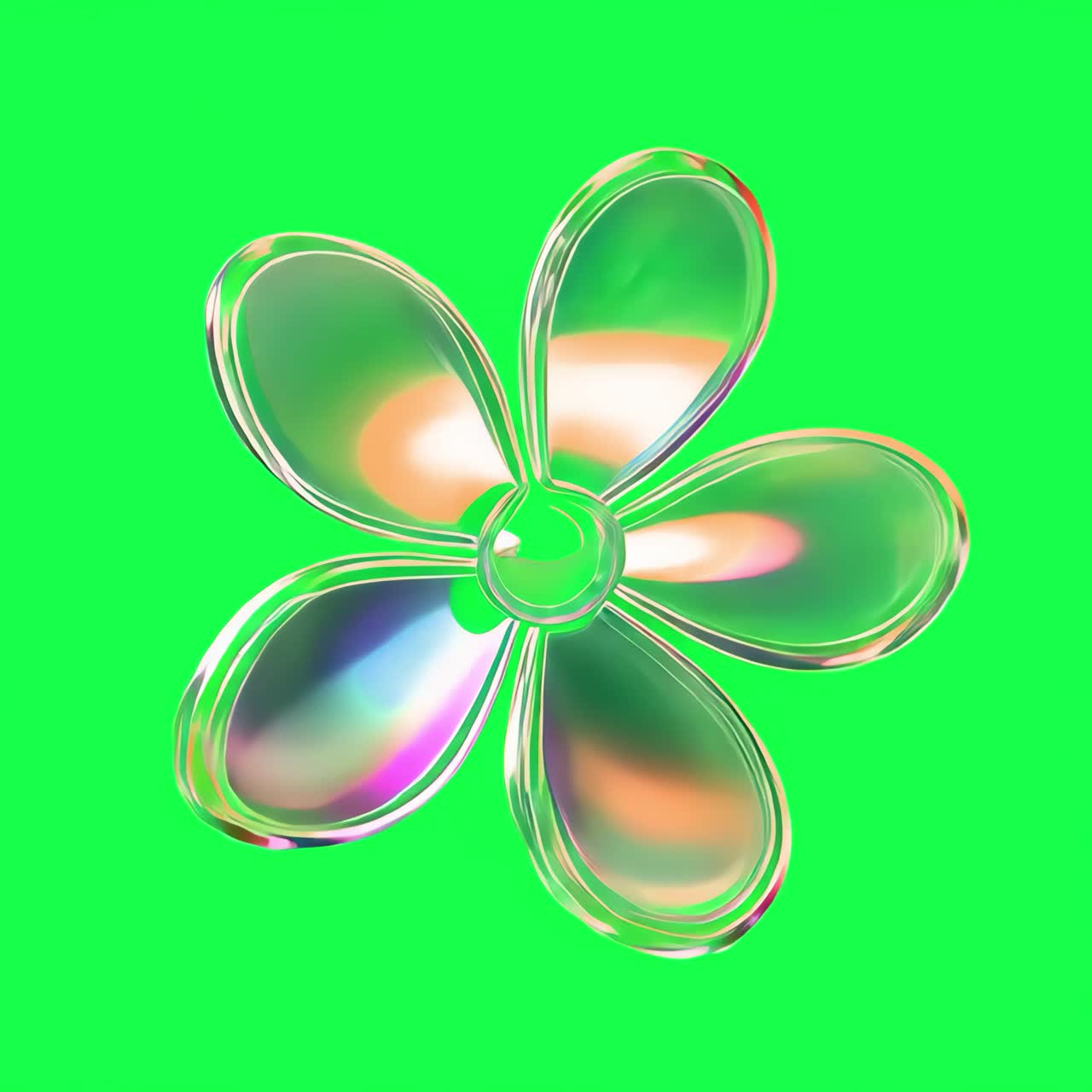 Vibrant abstract iridescent flower design animation, transparent 4K video, green screen
