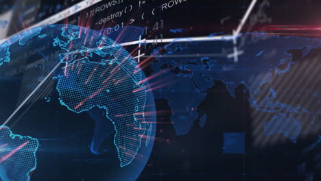 animation of world map and globe over data processing