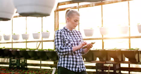 Female-Botanist-Using-Calculator-At-Greenhouse