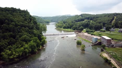 Fries-Virginia-aerial-tilt-up-of-old-plant-site-and-hydroelectric-plant-along-New-River