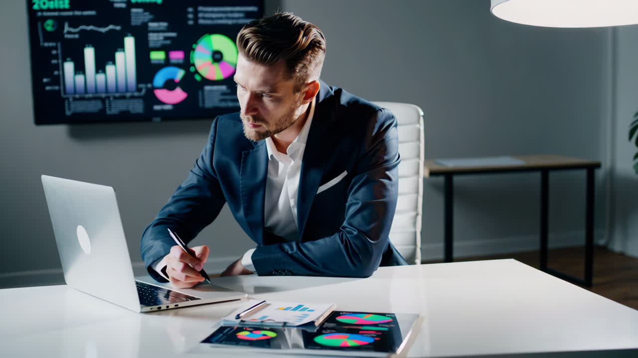 hombre de negocios trabajando hasta tarde en la oficina