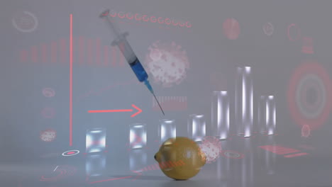 interfaz digital de coronavirus contra la jeringa en el limón