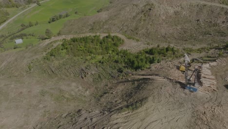 actividad forestal de la región de las colinas con una línea de cable línea de recuperación de registros de garfio en funcionamiento