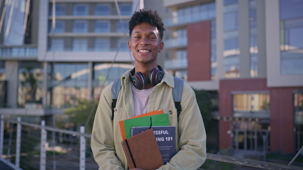 Smiling student with books on campus