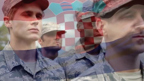 Animation-of-flag-of-croatia-over-diverse-male-soldiers-in-uniform