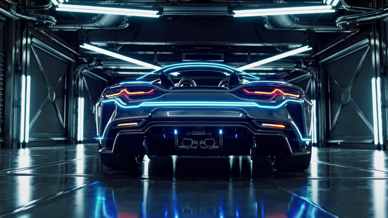 차고 에 있는 미래 의 전기 스포츠 자동차