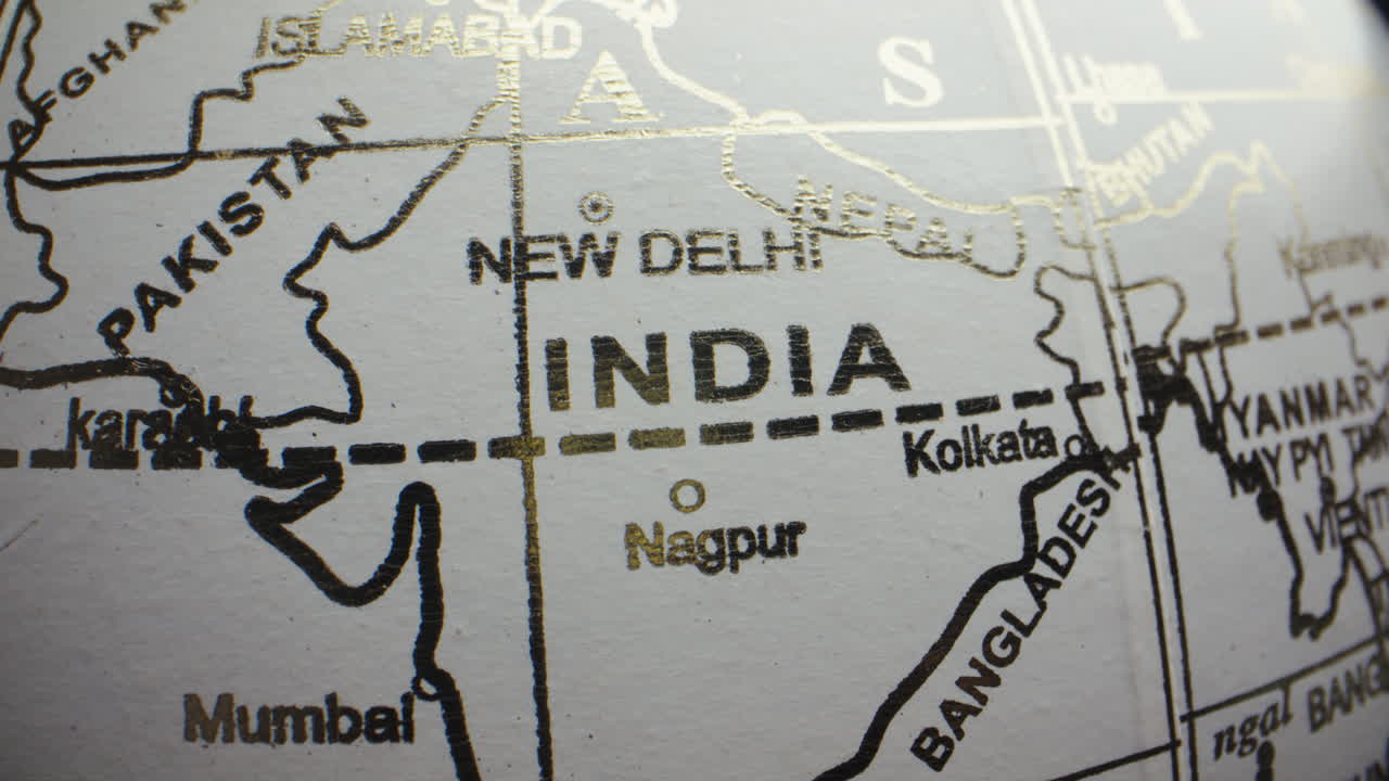 Map of India on a globe