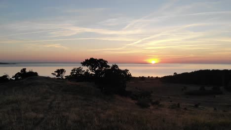 aerial view across sejerøbugten with beautiful sunset