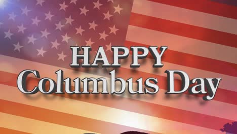 happy columbus day text over american flag against landscape