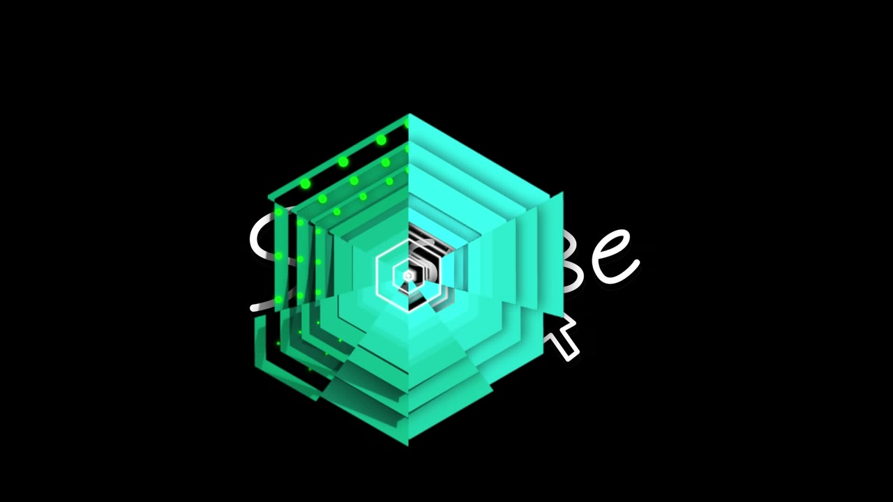 Pulsante 'Iscriviti' animato con grafica in movimento a esagoni geometrici