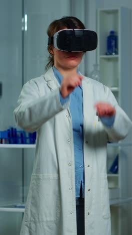 woman scientist using vr headset in a laboratory