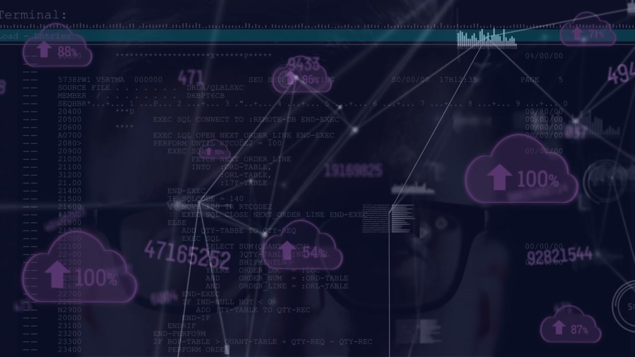 Animation of data processing over caucasian man