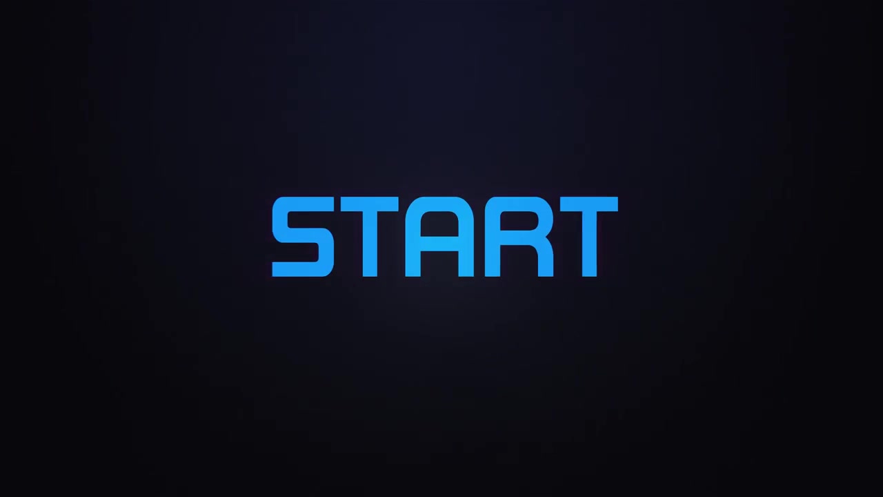 Glowing explosion START text reveal blue and pink