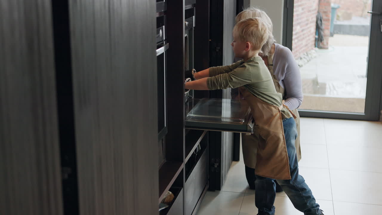 Grandmother and Grandson Baking Together
