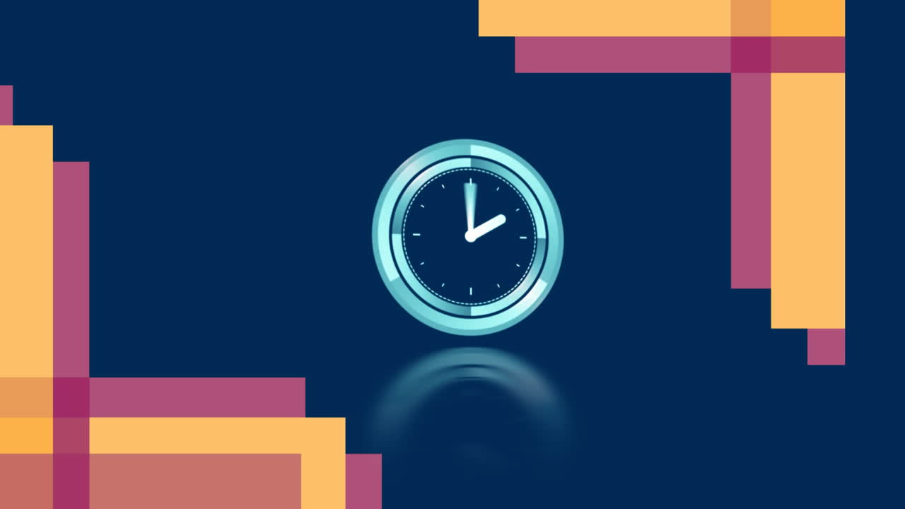 Animazione di orologio digitale in cornici multicolori su sfondo blu