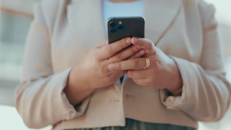 closeup, business and woman with a smartphone