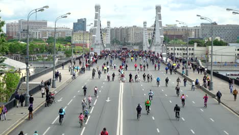 concept bike and a healthy lifestyle. tens of thousands of people on bicycle parade. aerial view