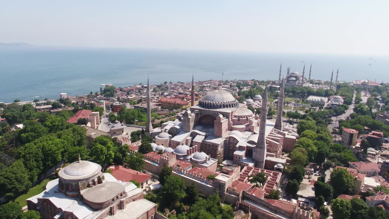la mezquita de hagia sophia, video aéreo de drones en 4k