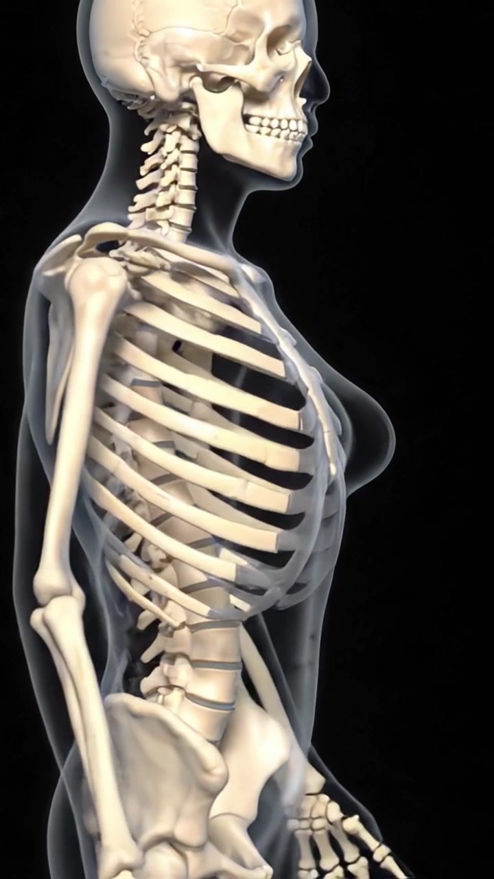 Detailed Visualization of the Human Skeletal System: Front and Back Views Showcasing the Intricate Structure of Bones and Spine for Educational Purposes
