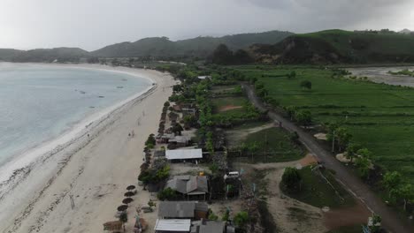aerial view of a tropical beach village