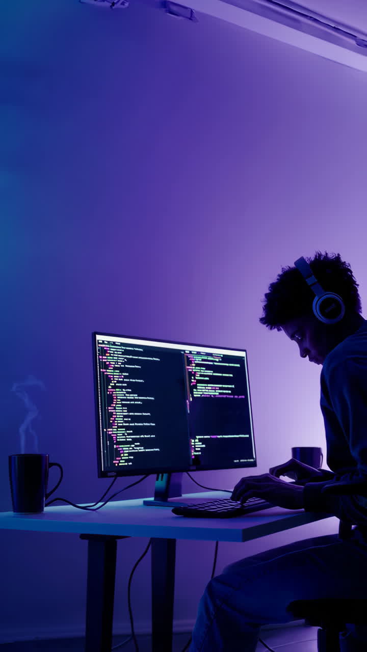 Programmer working late at night coding